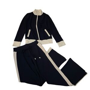 Tresics navy blue white zip sweatshirt track pants set size MED cotton spandex